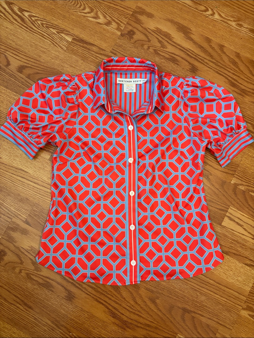 Gretchen Scott Striped Button-Up Shirt in Coral & Sky Blue